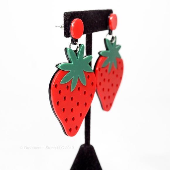 Strawberry Acrylic Dangle Statement Earrings #32 - Picture 3 of 5